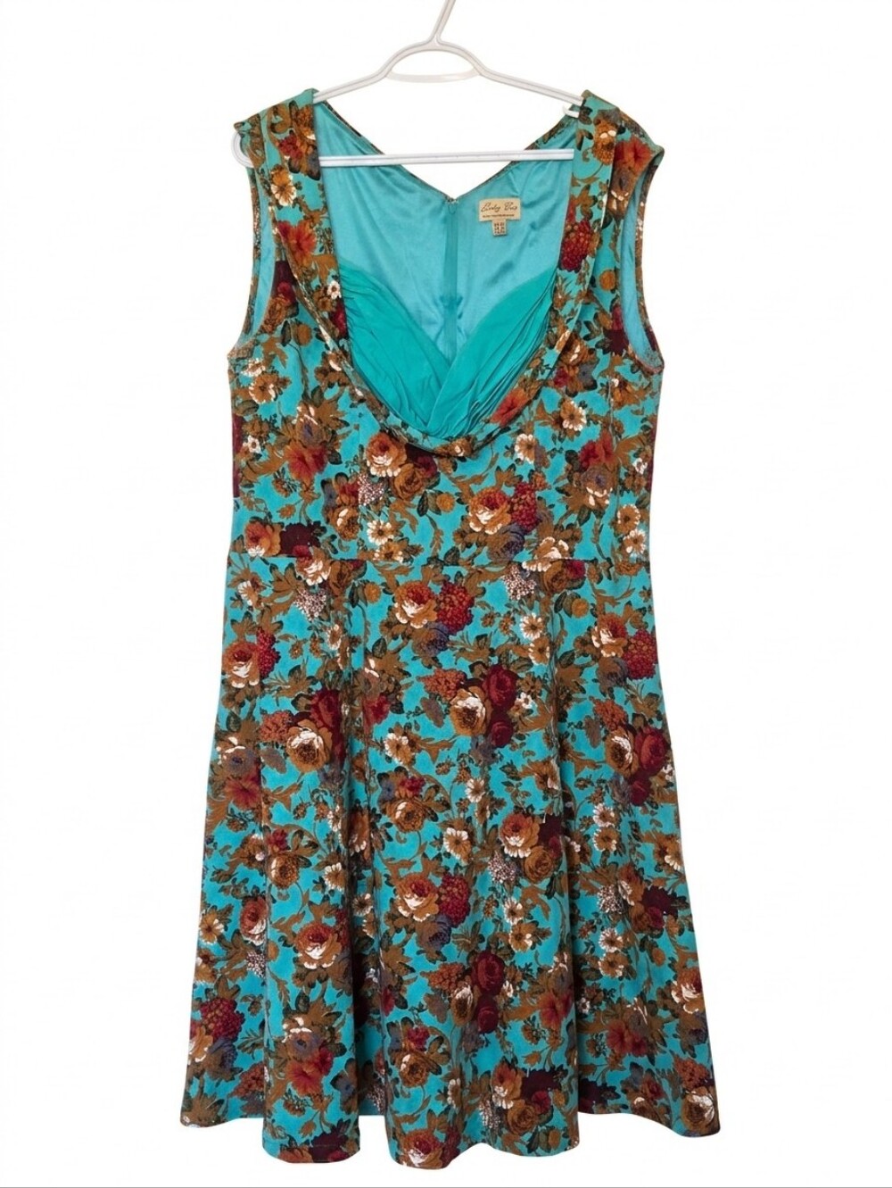 VTG Inspired Lindy Bop Teal Floral Portrait Collar Swing Dress Sz 6XL Retro 🌸